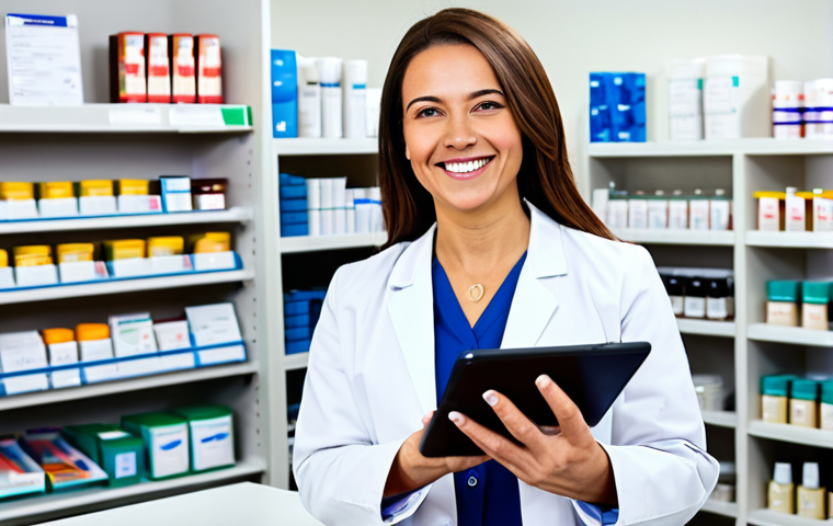 Time Management & Digital Tools**
"A professional female pharmacist, fully clothed in a modest lab coat and business casual attire, smiling warmly while efficiently using a tablet to manage prescriptions in a bright and organized pharmacy. Background includes shelves of medication and a clean workspace. Perfect anatomy, correct proportions, well-formed hands, safe for work, appropriate content, professional, family-friendly, natural pose."
**