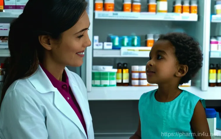 약사 공공 약국에서의 역할 - **Public Late-Night Pharmacy Scene**
"A compassionate female pharmacist, in her late 30s with a ...