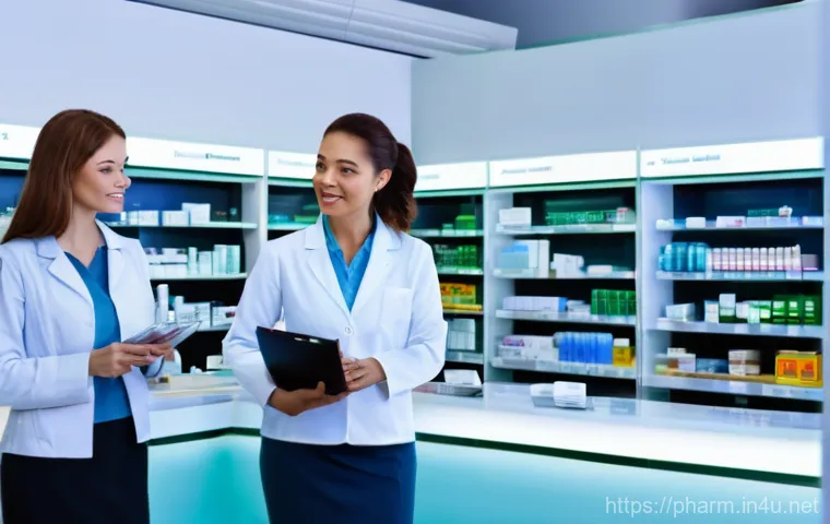 약사 직무와 최신 약물 정책 - Here are three image prompts in English, designed to capture the evolution of the pharmacist's role ...